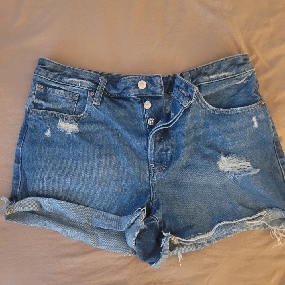 Express Blue Distressed Jean Shorts